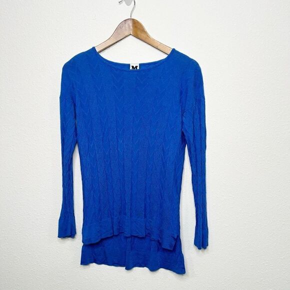 Missoni Italy Blue Knit Virgin Wool Blend Long Sleeve Top Women Size 40 (US 4) - Picture 1 of 16